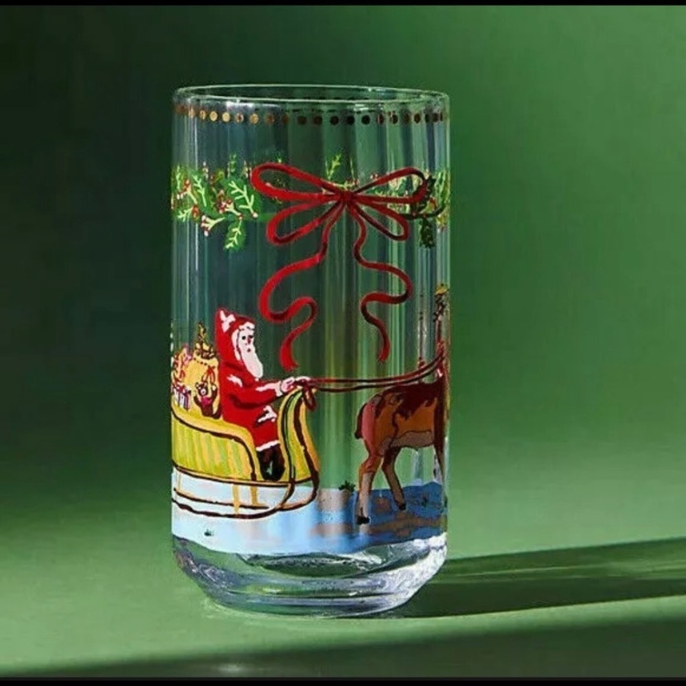 ANTHROPOLOGIE Nathalie Lete Twelve Days of Christmas Santa Glass NEW